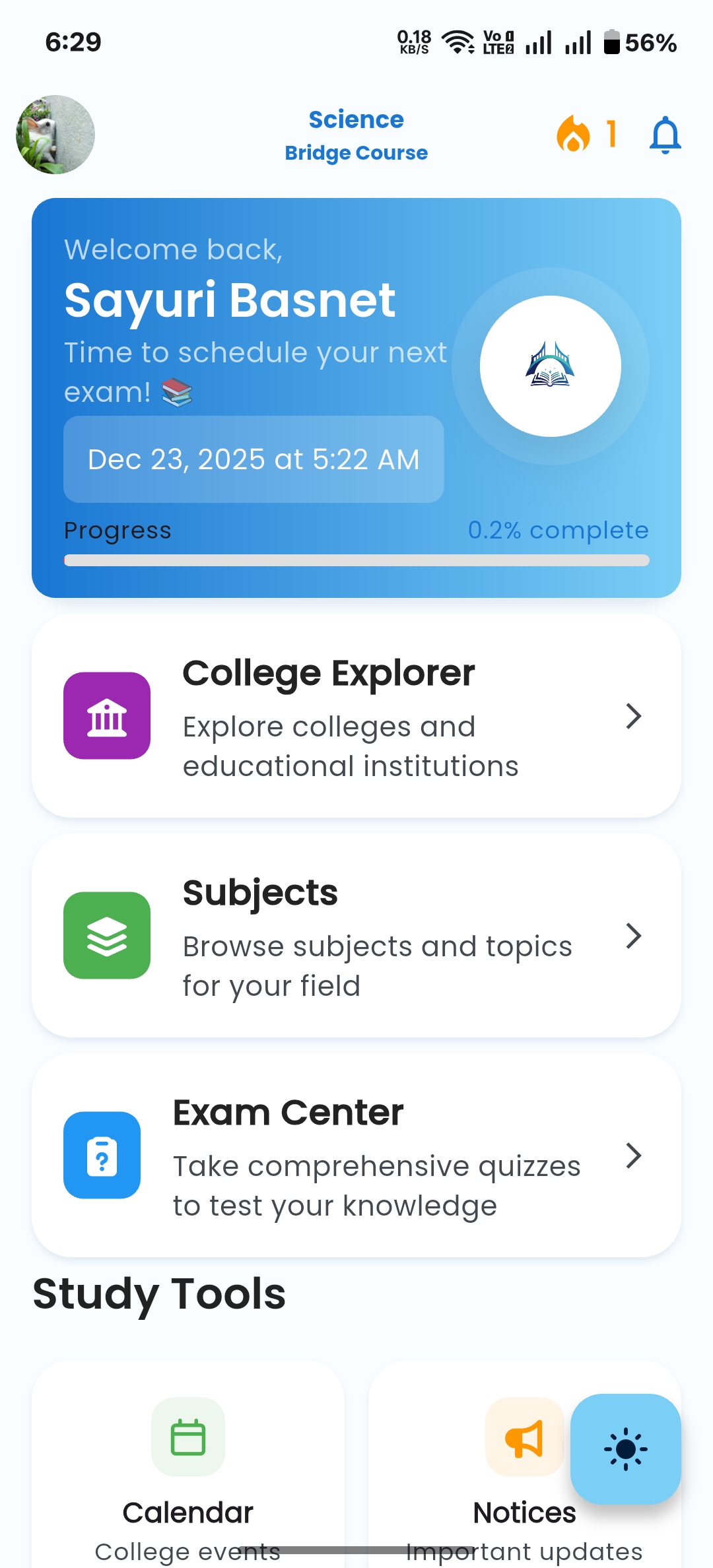 Bridge Course App Interface - SEE Exam Preparation